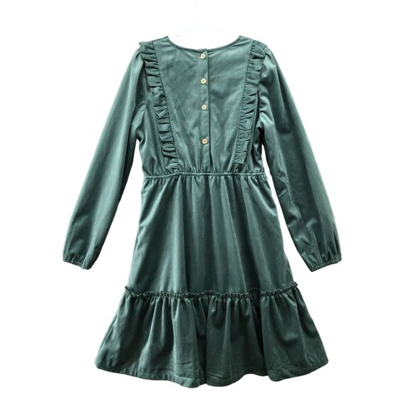 Airshiner Girls Size 10 Green Velvet Dress Long Sleeve Ruffle Holiday Fall 140 - Picture 2 of 10